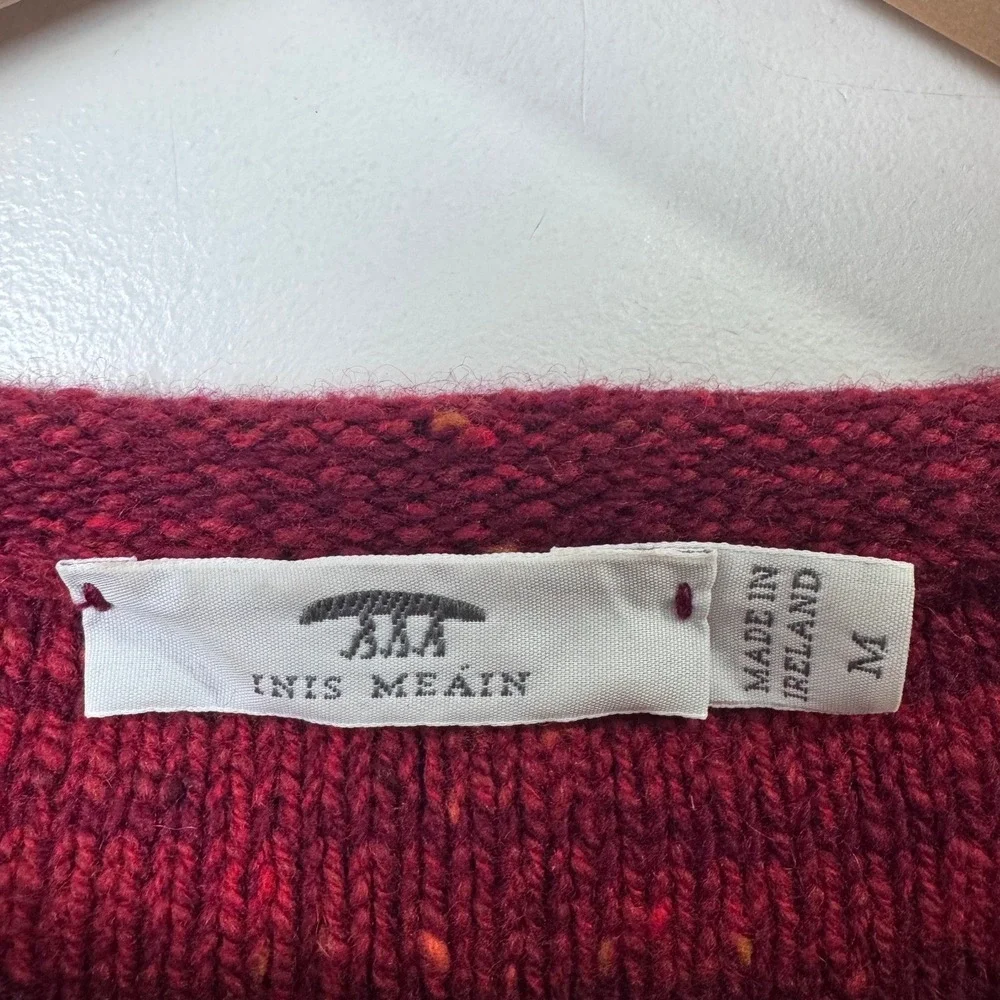 Inis Meain Men Red Cashmere Wool Blend Striped Knit Sweater Size Medium